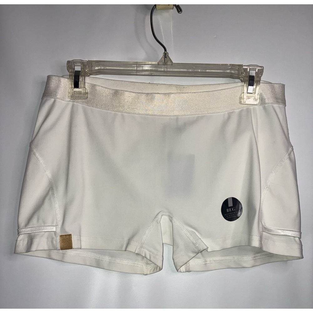 Monreal London Shorts Women's Large White Gold Logo Compression Gym Or Intimate